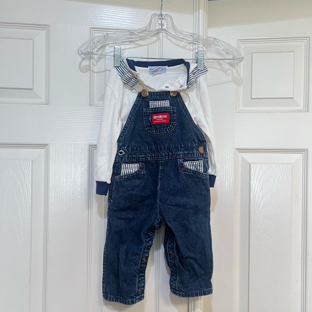 Vintage USA OshKosh B’Gosh Vestbak Overalls Jean Bibs‎ Pinstripe Size 24 Mths
